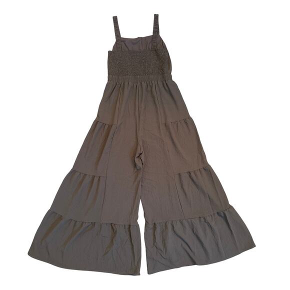 Jumpsuit Brown Flowy Wide-Leg Sleeveless One-Piece Boho Minimalist Style Size L - Picture 3 of 12